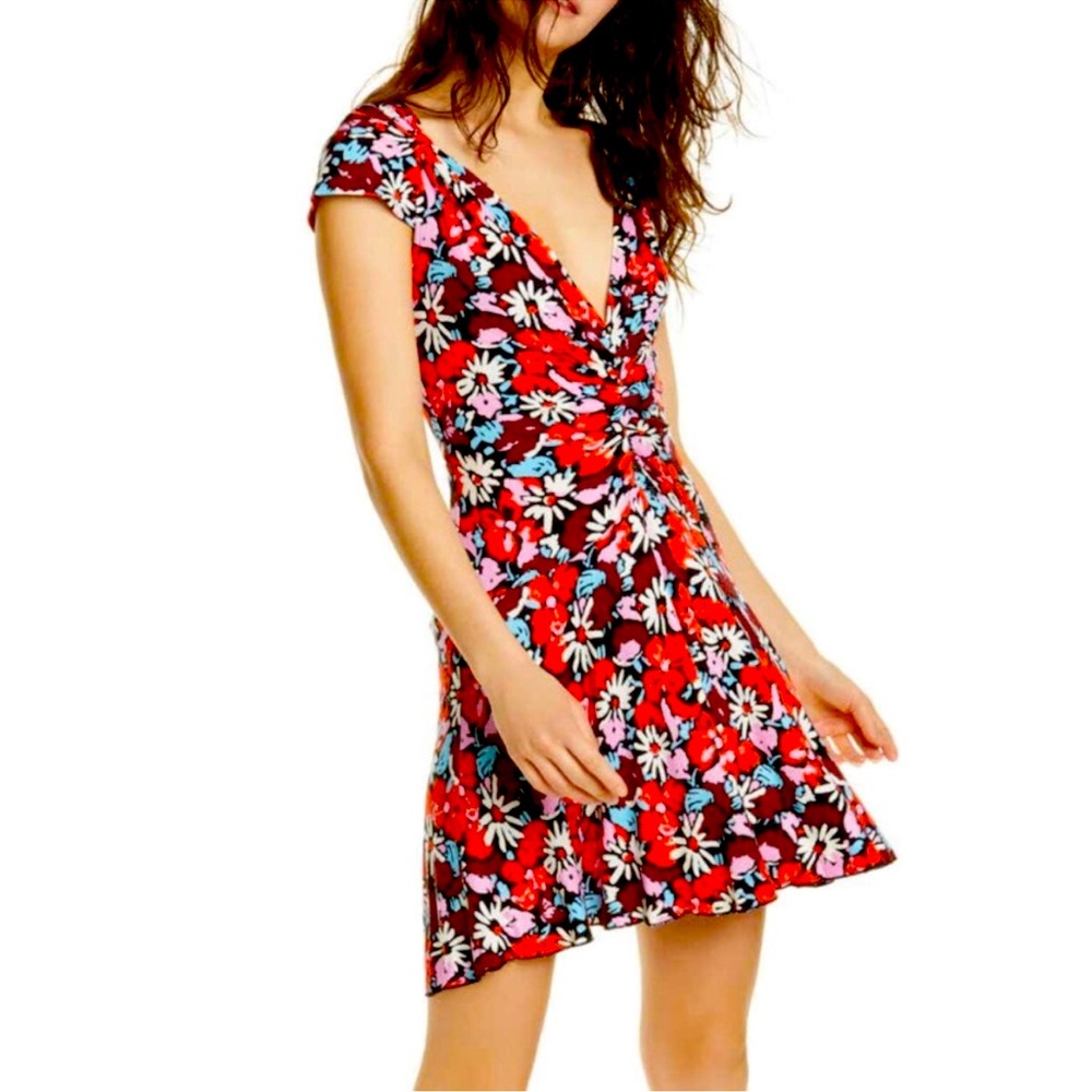 FREE PEOPLE Key To Your Heart Floral Mini Dress In Black Combo Small NWOT